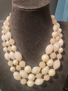 Layered Pale Pink & Cream Acrylic Bead Statement Necklace for Women